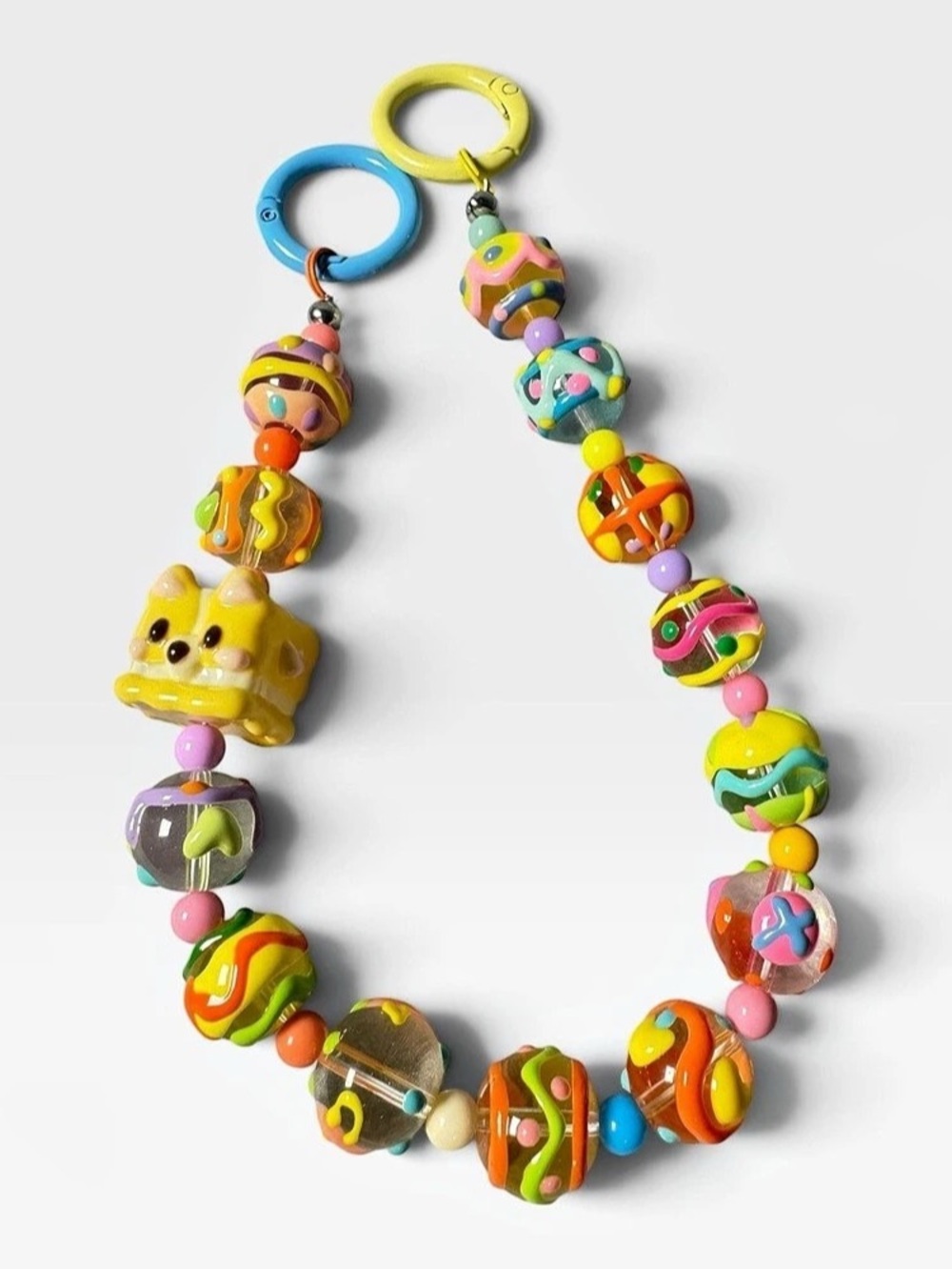Y2K Colorful Chunky Beaded Bag Charm Cute Puppy Purse Chain